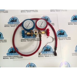 BRASS AND RUBBER MANIFOLD GAUGE SET, FOR GAS PRESSURE